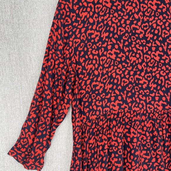 ZARA Dress Midi Oversized Animal Print Keyhole Back Long Sleeve Boho - Picture 9 of 14